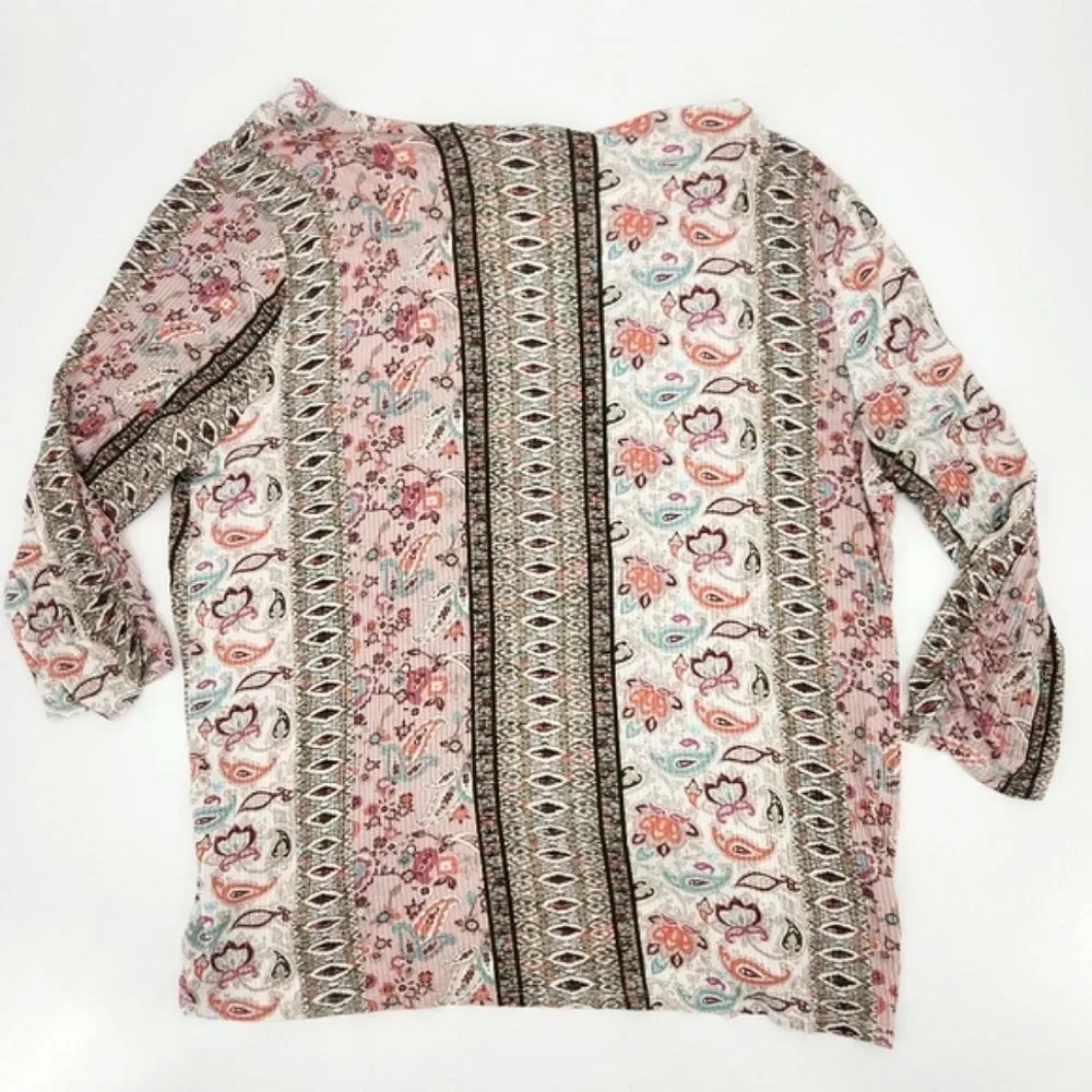 Naïf Cardigan Size 3X Womens Paisley Print  Gauze 3/4 Ruched Sleeves Open Front